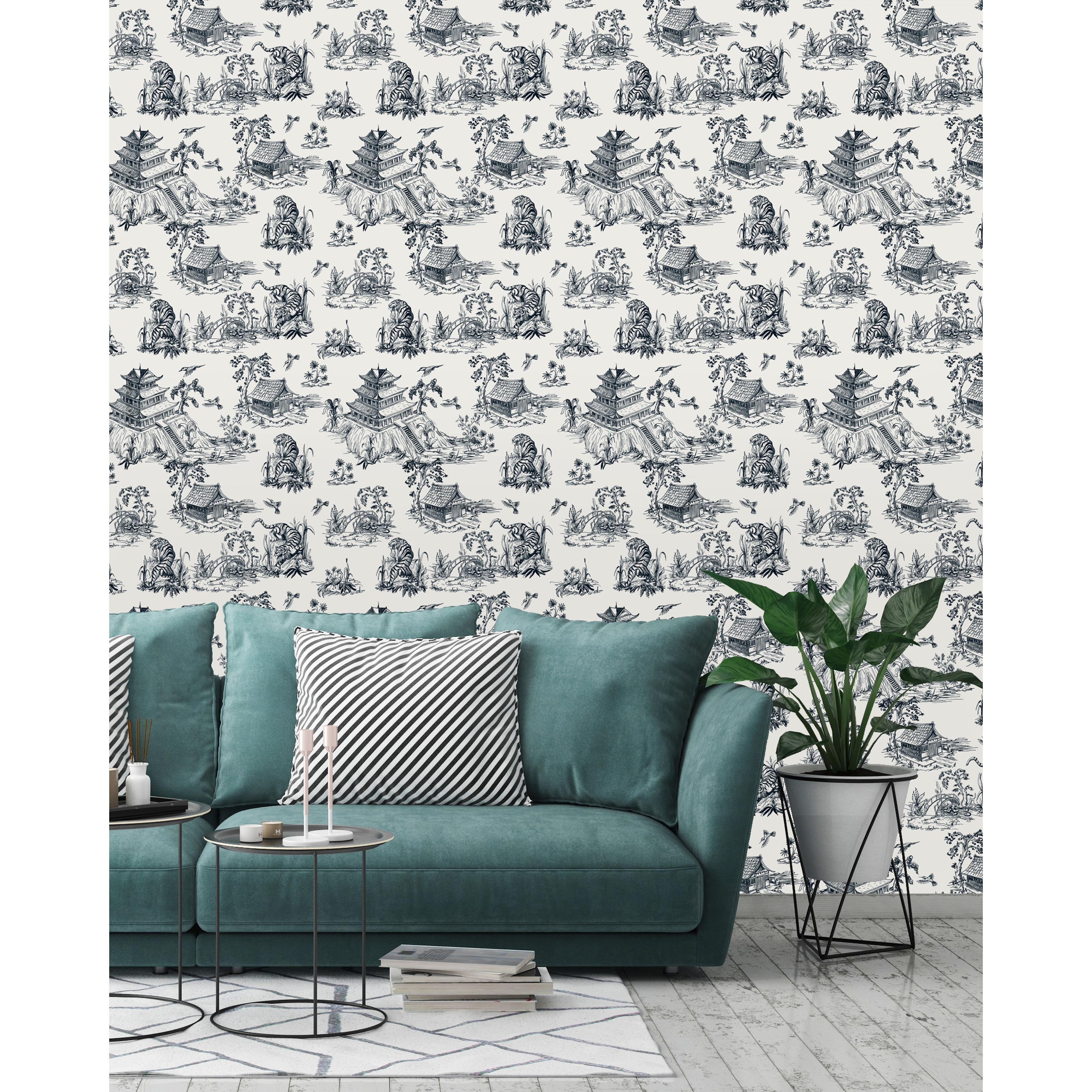 Flowers in Chinoiserie Style Blue Peel and Stick Wallpaper  On Sale   Overstock  32616731