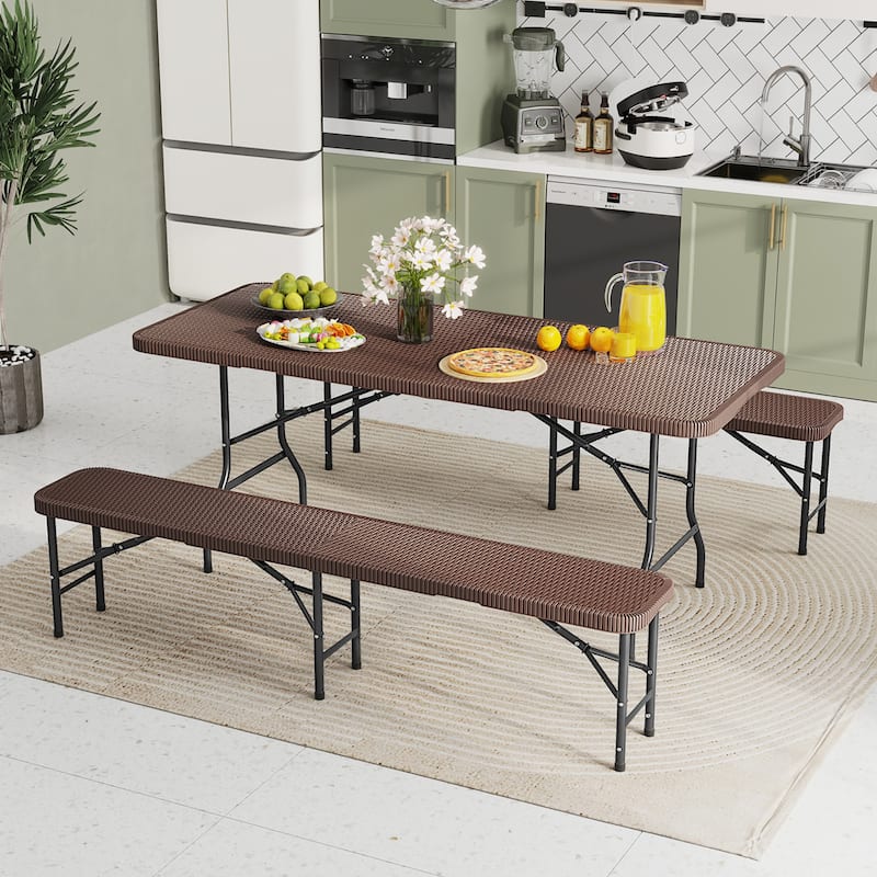 Gymax 3 Piece Folding Picnic Table Set w/ 6 ft Table & 2 Benches for