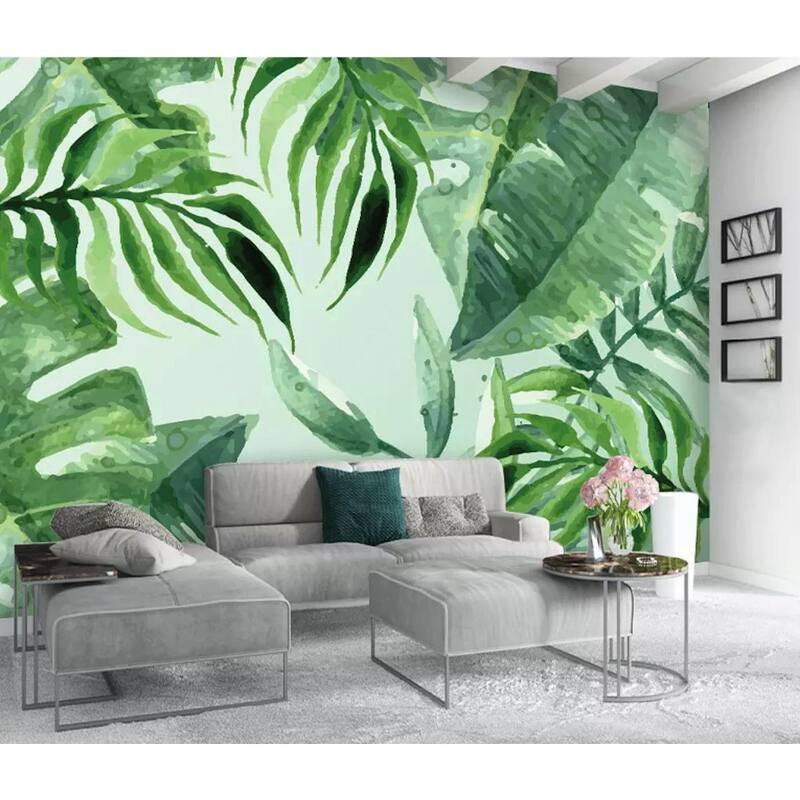 GK Wall Design Tropical Leaves Watercolor Drawing Natural Removable Wallpaper