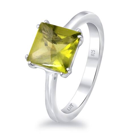 Peridot, Amethyst, Smoky Quartz Sterling Silver Square Solitaire Ring by Orchid Jewelry