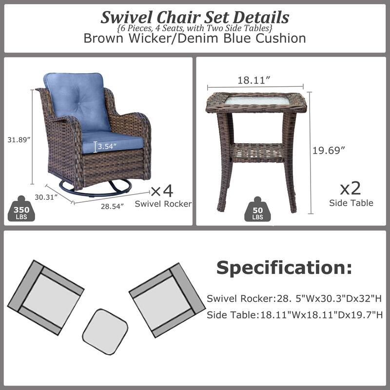 Wicker Outdoor Patio Conversation Seating Sets with Swivel Rocker Chairs