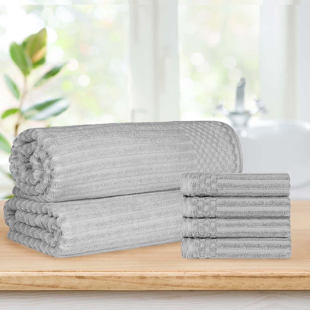 Ribbed Cotton Absorbent Heavyweight Hand Towel and Bath Sheet Set by Superior
