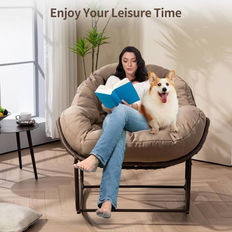 Outdoor rattan rocking chair, padded penguin rocking chair,lounge chair Outdoor for Front Porch,Living Room,Patio,Garden