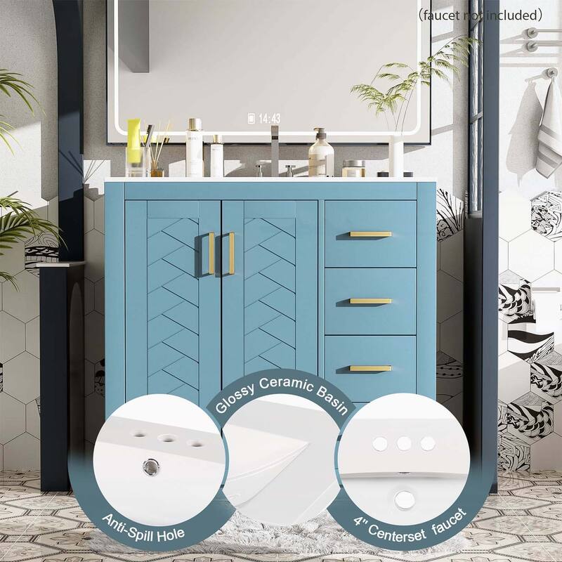 Wood Frame Bathroom Storage Cabinet,with Ceramic Sink Combo