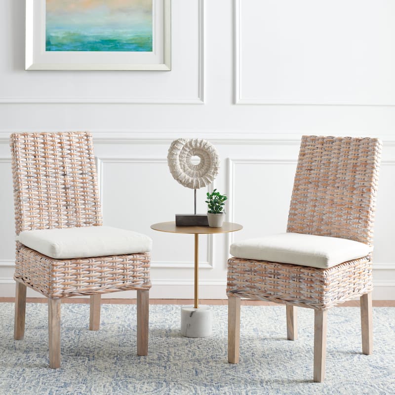 SAFAVIEH Bobbi Side Chair with Cushion - 20" W x 24" D x 39" H - 20"W x 24"D x 39"H - Natural/White Wash