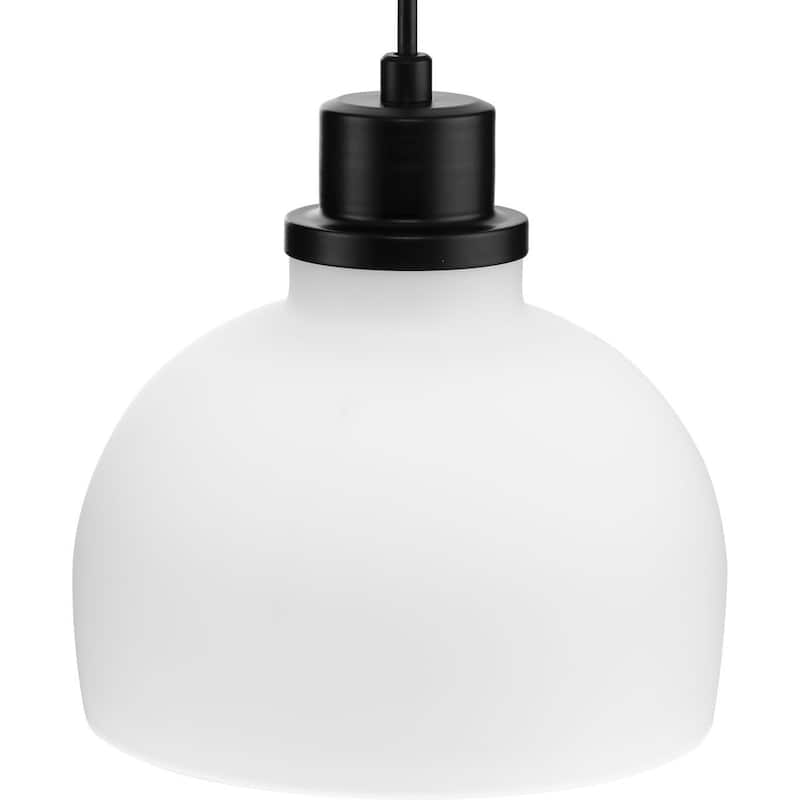Garris Collection One-Light Matte Black Etched Opal Glass Transitional Mini-Pendant - 8 in x 8 in x 8.25 in