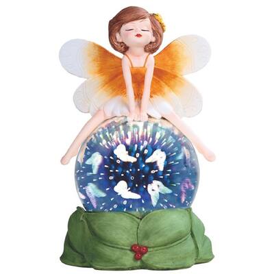 Q-Max 8"H LED Orange Fairy Optic Globe Statue Fantasy Decoration Figurine