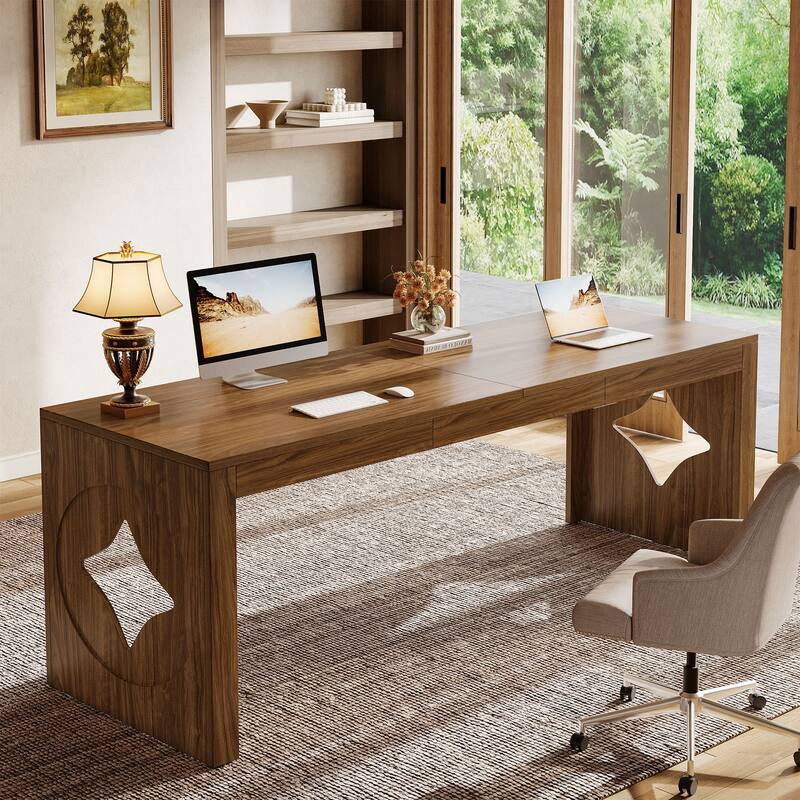 Extra Long 2 Person Computer Desk with Diamond-Cut Base
