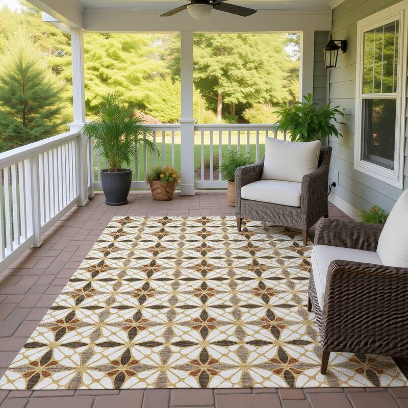 Machine Washable Indoor/ Outdoor Mosaic Pablo Chantille Rug - Gold - 9' x 12'