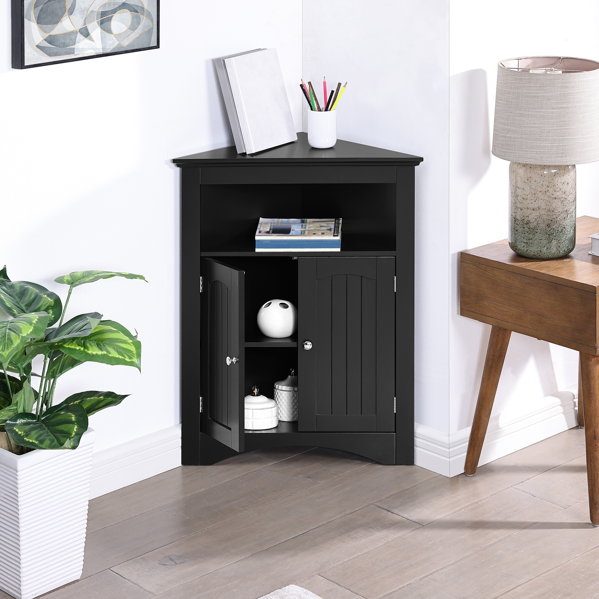 Sideboard Cabinet, Corner Cabinet, Bathroom Floor Corner Cabinet with Doors and Shelves, Free Standing Storage Cabinet