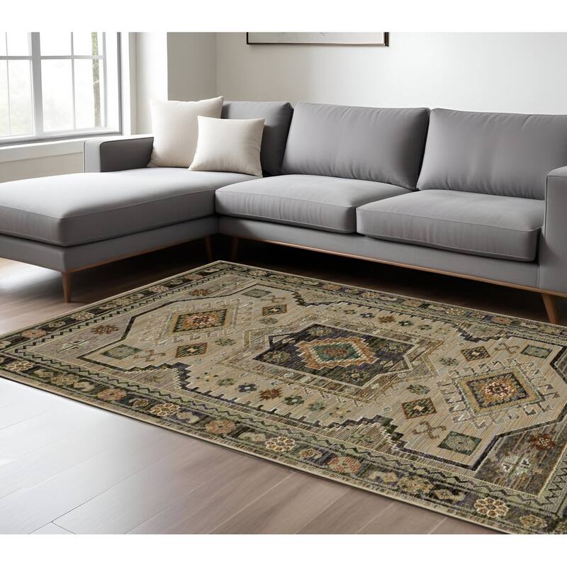 HomeRootsTribal Bohemian Rectangle Area Rug - 118.11' X '78.74' X '0.55 - Green/Gray