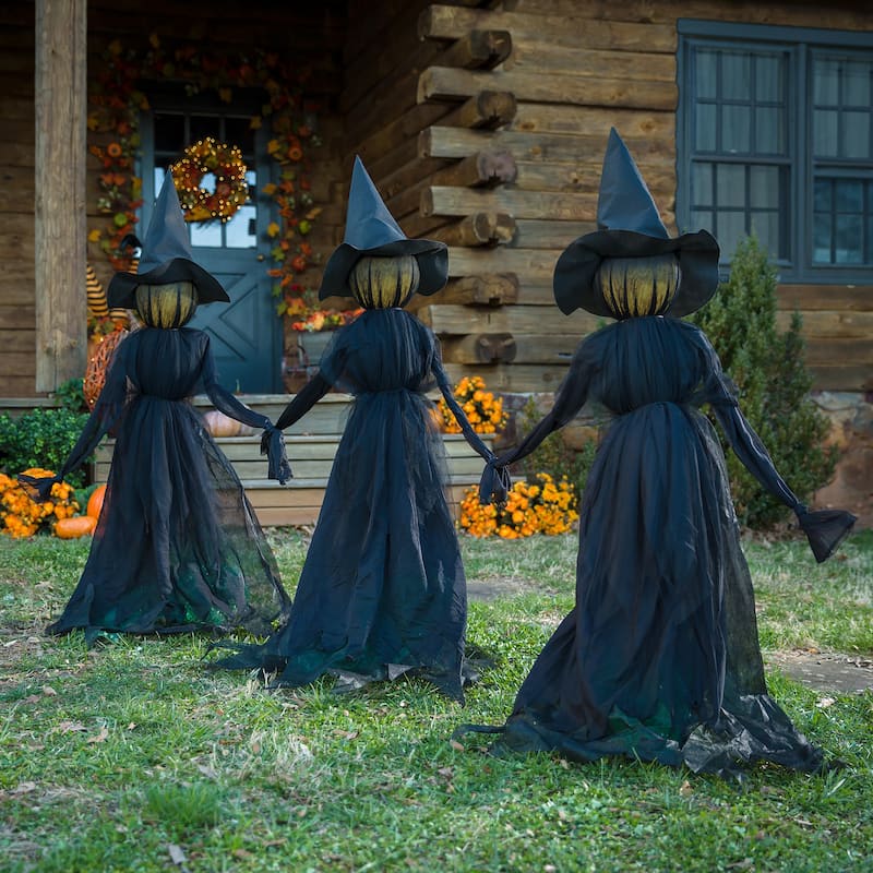 52 in. Lighted Halloween Witch Stakes (3-Pack)