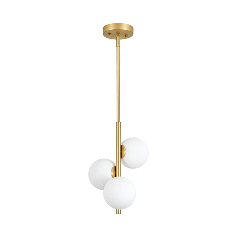 Rennnsan 3-Light Modern Vertical Gold Opal Glass Globe Pendant Ligh for Entryway & Bedroom - 10.2 in. W x 13.8 in. H