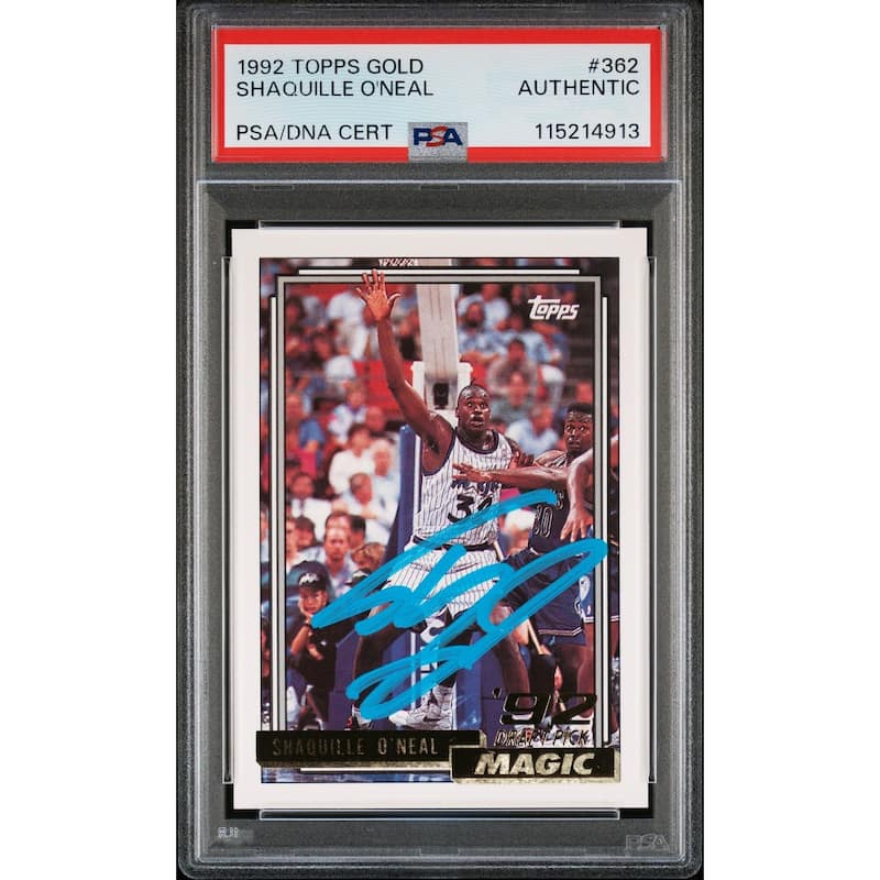 Shaquille O'Neal 1992 Topps Gold Signed Basketball Rookie Card #362 Auto PSA 115214913 - 8' x 11'