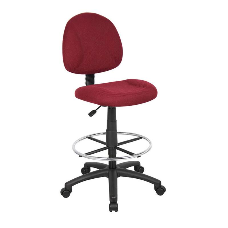 Jea Drafting Stool Chair, Burgundy Red Tweed, Contoured Back and Footring