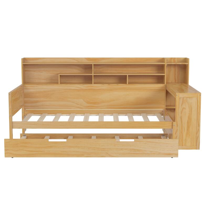 Twin Size Daybed with Storage Shelves, Trundle Bed, and Study Desk