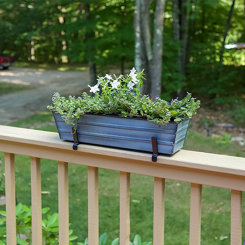 Achla Designs Small Galvanized Steel Flower Box Planter With Brackets for 2 x 6 Railings, 22 Inch Wide