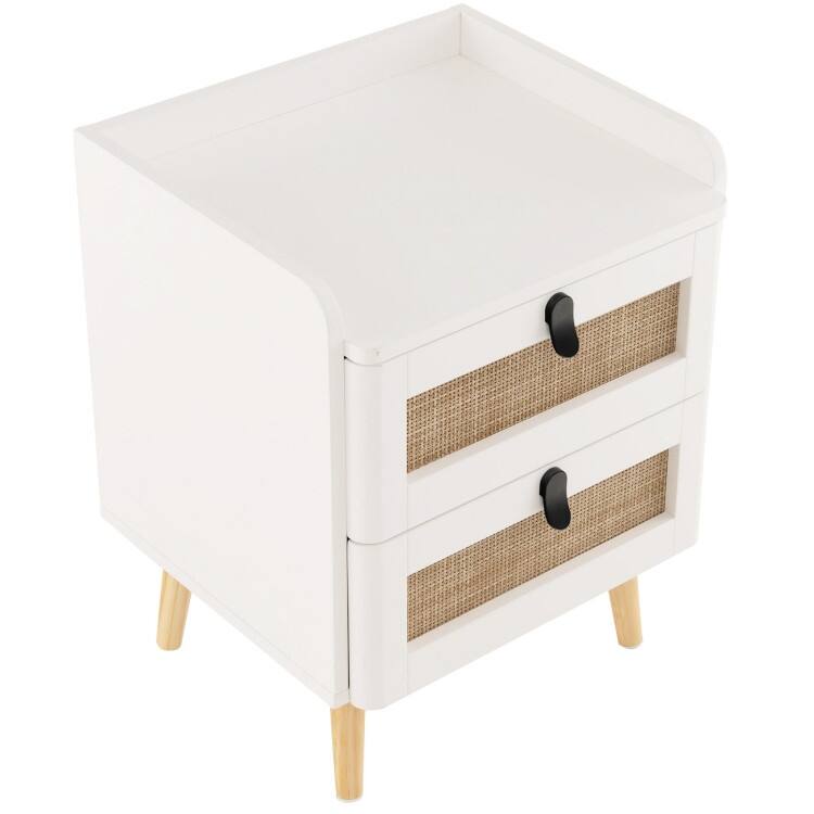 Modern End Table with Wide Top and 2 Rattan Storage Drawers - 17.5" x 15.5" x 22.5"