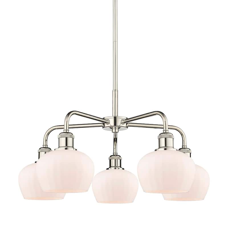 Innovations Lighting 516-5CR-14-25 Fenton Chandelier Fenton 5 Light - Polished Nickel / Matte White
