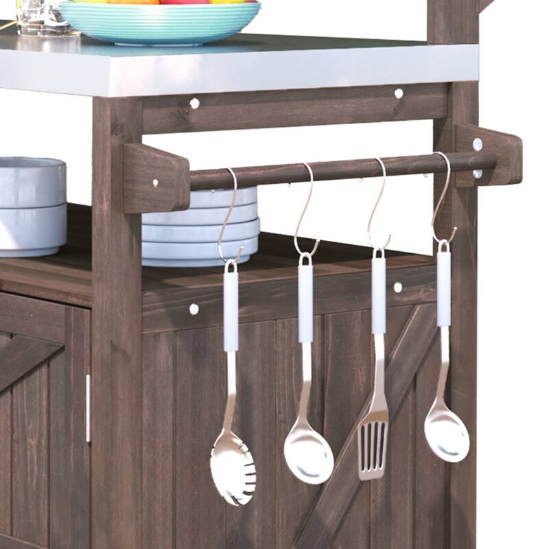 53.3" Outdoor Kitchen Island with Raised Shelf,Solid Wood Storage Cabinet with Stainless Steel Top(NO CHAIR) - N/A