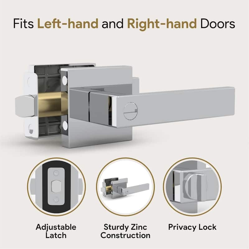 Mega Handles ROBELL Privacy Lever Door Handle, Modern Square Design, keyless door lock, Bathroom Interior Lock, Easy Install