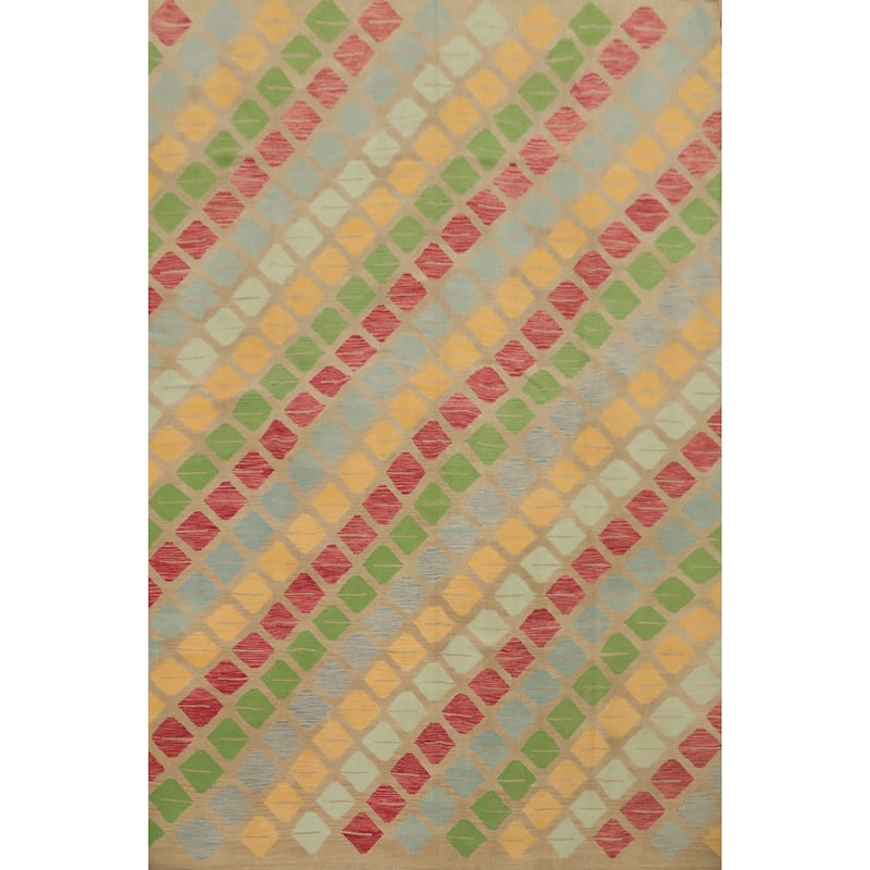 Hand Woven Oriental 100% Wool Carpet Southwestern Tribal Multi-Colored Kilim Area Rug - 12' 8'' X 10' 3''