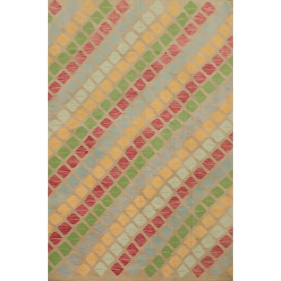 Hand Woven Oriental 100% Wool Carpet Southwestern Tribal Multi-Colored Kilim Area Rug - 12' 8'' X 10' 3''