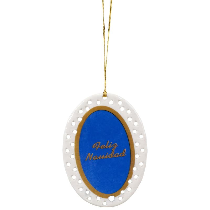 Mary with Jesus Feliz Navidad Porcelain Christmas Ornaments - 3.75" - 8ct