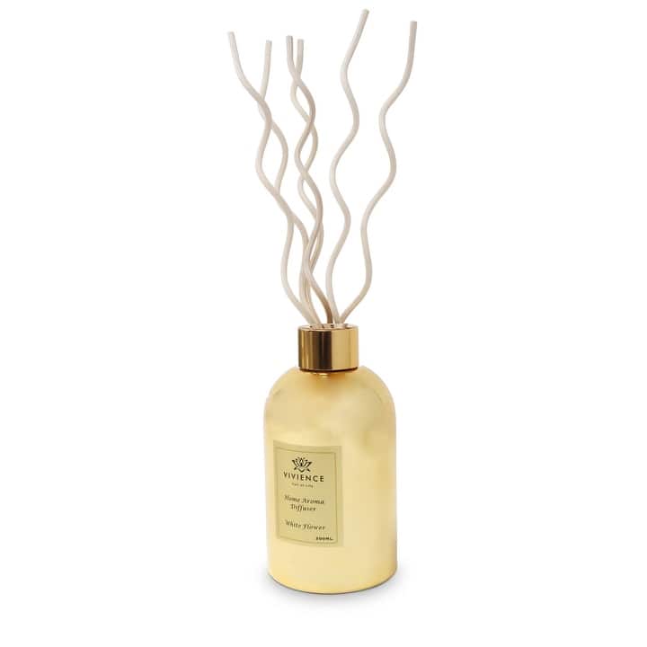 White Flower Scent Clear Reed Diffuser - Gold