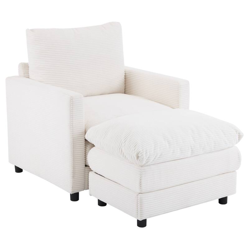 Corduroy Armchair Set with Ottoman