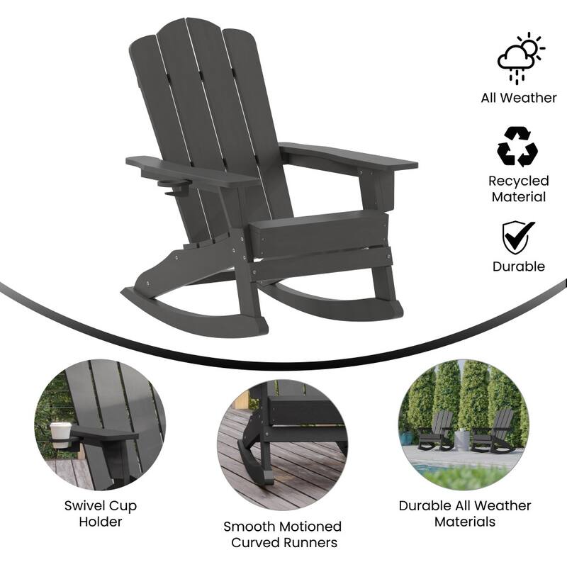 Commercial All-Weather Rocking Adirondack Chair with Swiveling Cupholder