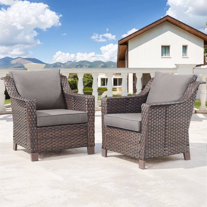 Gymojoy 2 Pack Wicker Chairs Patio Dining Chairs - Brown - Grey