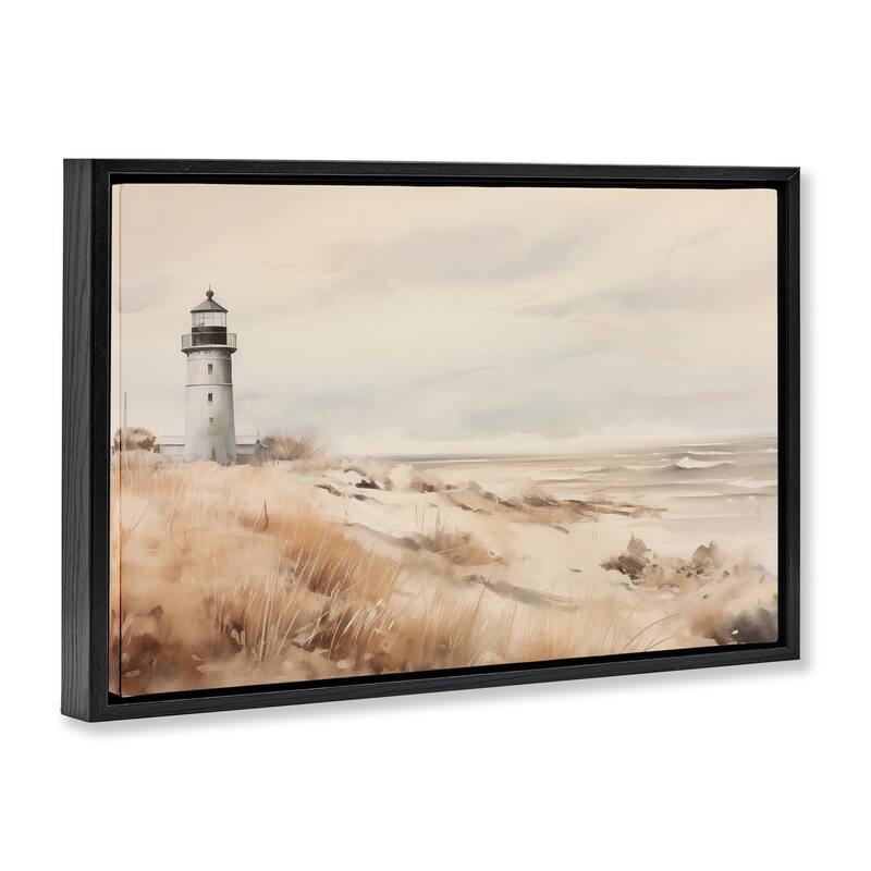 Stupell Distant Lighthouse in Neutral Tones Framed Floater Canvas Wall Art Design By Arlington Prints