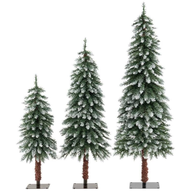 Set of 3 Pre-Lit Slim Christmas Tree Artificial Decoration 3/4/5 FT - Green & White