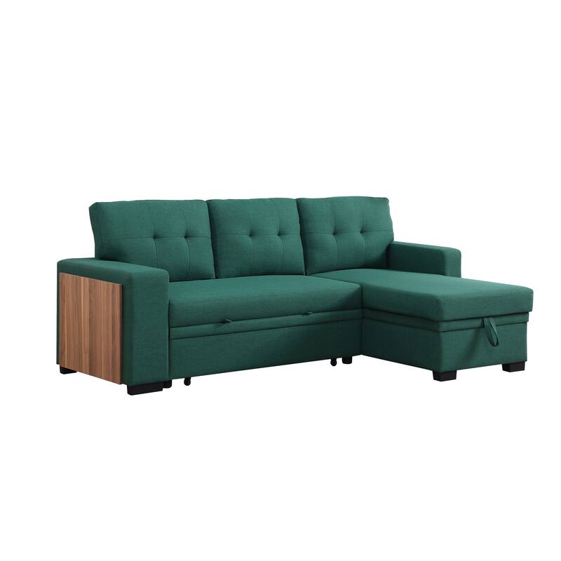 Green L - Shaped Wooden Accent Sofa With Storage Space