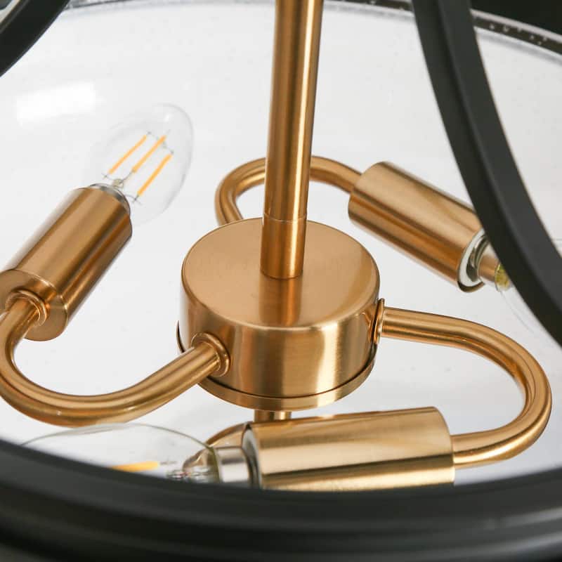 Modern Farmhouse 3-Light Black Gold Lantern Semi-flush Mount Transitional Sputnik Ceiling Lights