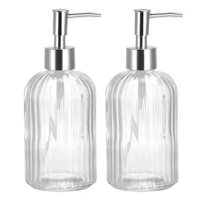 Soap Dispensers Set - 2 Pack 13.5Oz Glass Dish Hand Soap Dispenser with Silvery Pump for Kitchen Bathroom
