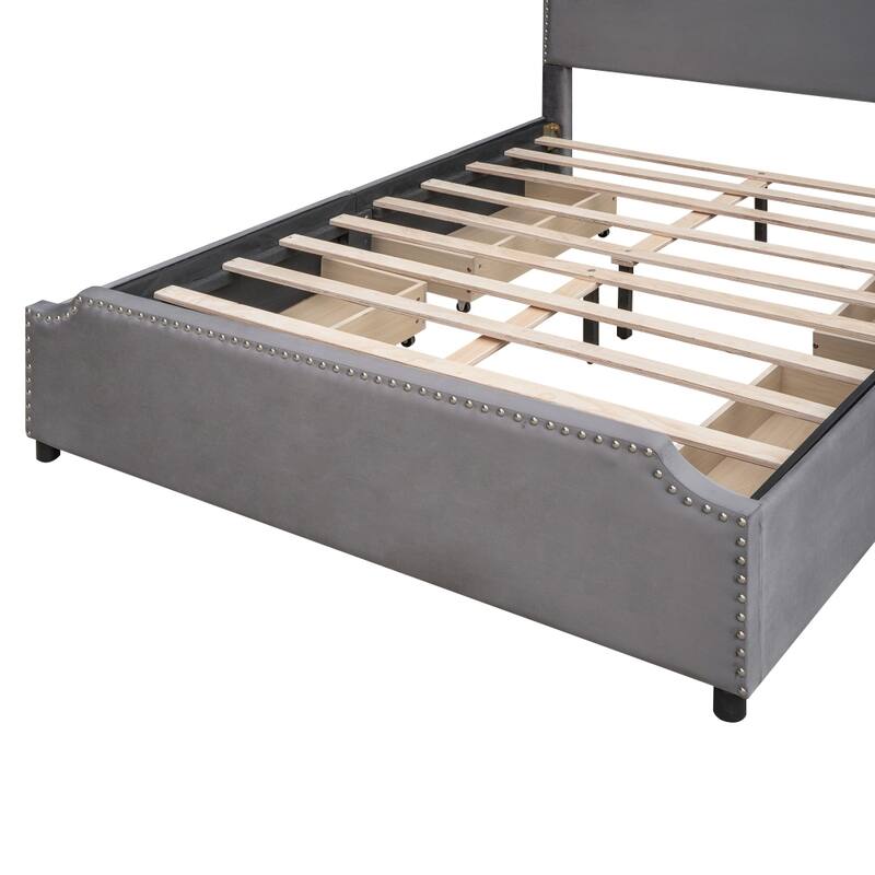 Queen Size Upholstered Platform Bed with 4 Drawers