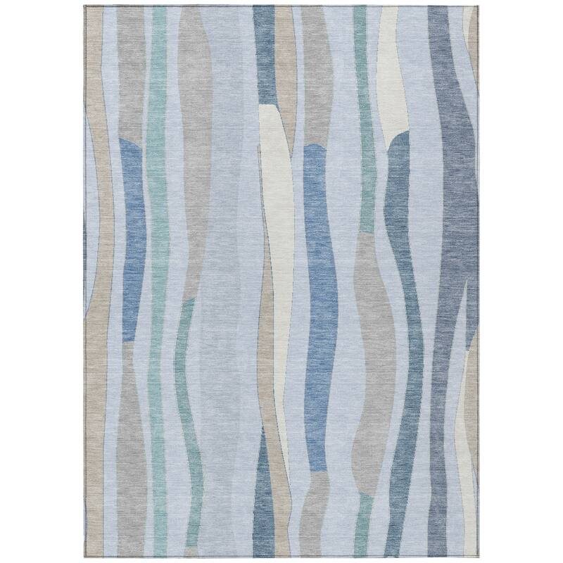 Machine Washable Indoor/Outdoor Modern Stripes Chantille Rug