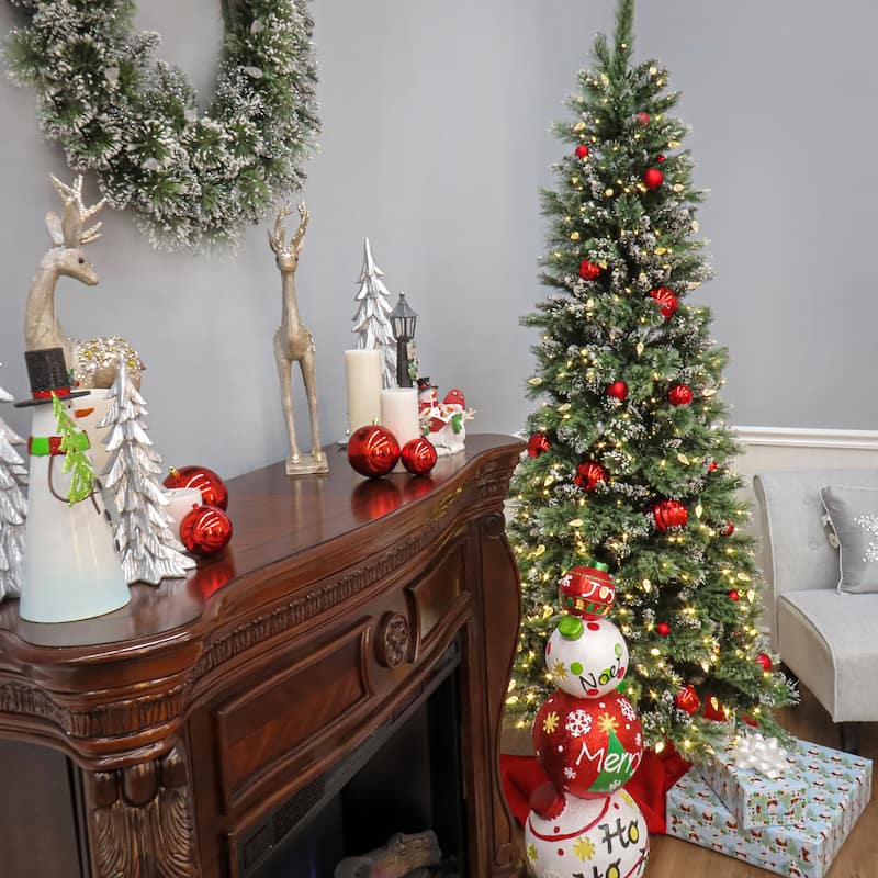 National Tree Company 7.5 ft. Glittery Bristle Pine Slim Hinged Tree with 600 LED Lights - 7.5 Foot