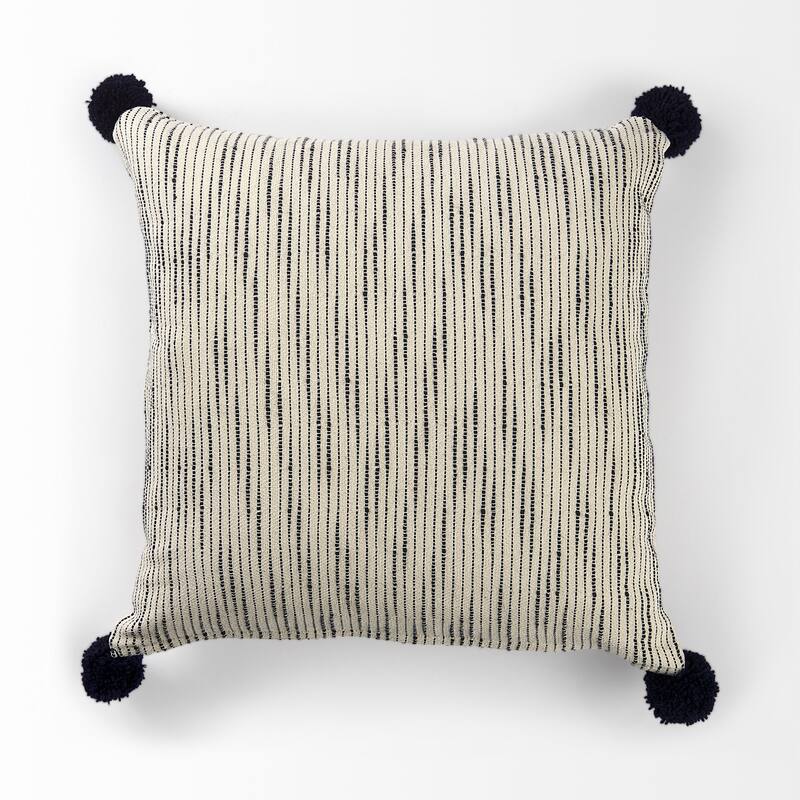 Beige and Midnight Pom Pom Accent Pillow Cover