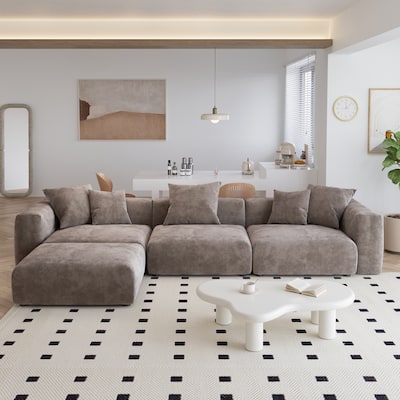 Modern Corduroy Upholstered Sofa, 4-seater, L-Shaped Sectional Sofa