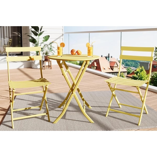 slide 2 of 9, 3 Piece Folding Bistro Table and Chairs Set Yellow