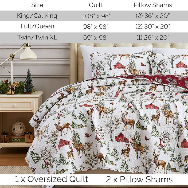 White Christmas Oversized 3-piece Quilt Set