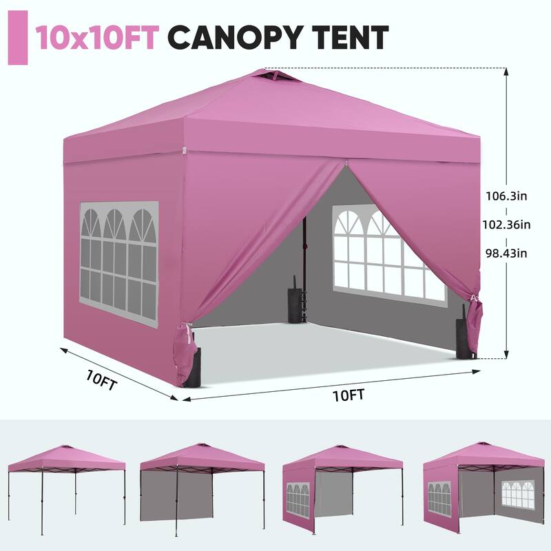 Ainfox 10x10 Pop Up Canopy Tent with 4 Sidewalls, Easy Set up with One Push Lift Outdoor Beach Gazebos with 4 Sandbags