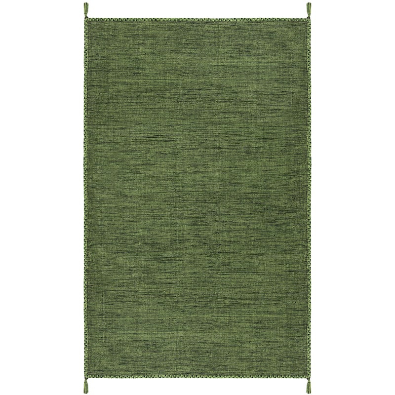 SAFAVIEH Handmade Flatweave Montauk Jahi Plaid Casual Cotton Rug - 5' Square - Green/Black