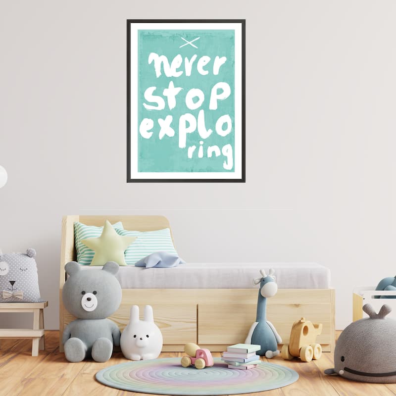 Kids Framed Art Print Never Stop Exploring by Treechild - Multi-Color