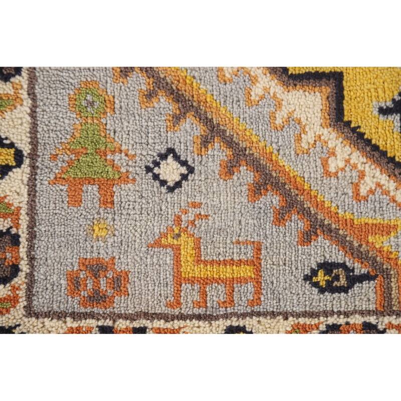 Geometric Kazak Indian Runner Rug Hand-Knotted Wool Carpet - 2'7"x 8'0"