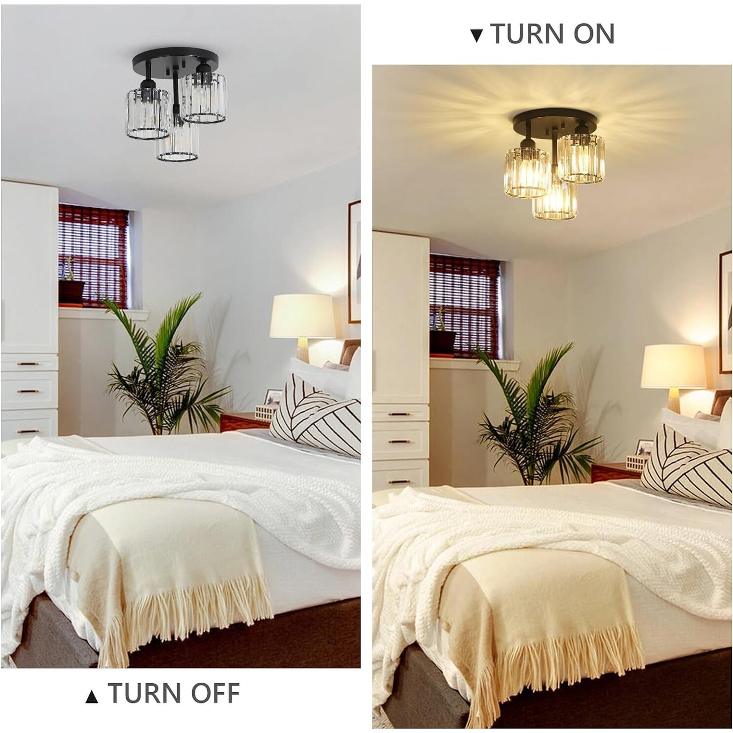 Rpzloila Crystal Ceiling Light Fixture – Modern Semi-Flush Mount, Black Frame With Clear Crystal, E26 Base (Bulb Not Included)