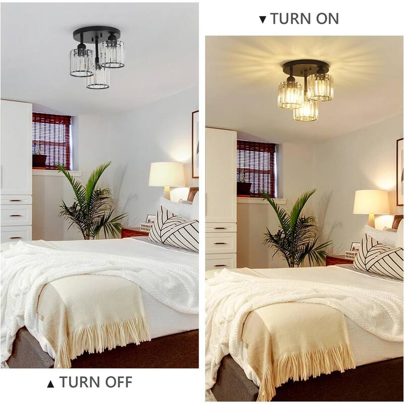 Crystal Semi Flush Mount Ceiling Light,3-Light Modern Close to Ceiling Light Fixtures,Kitchen Light Fixtures